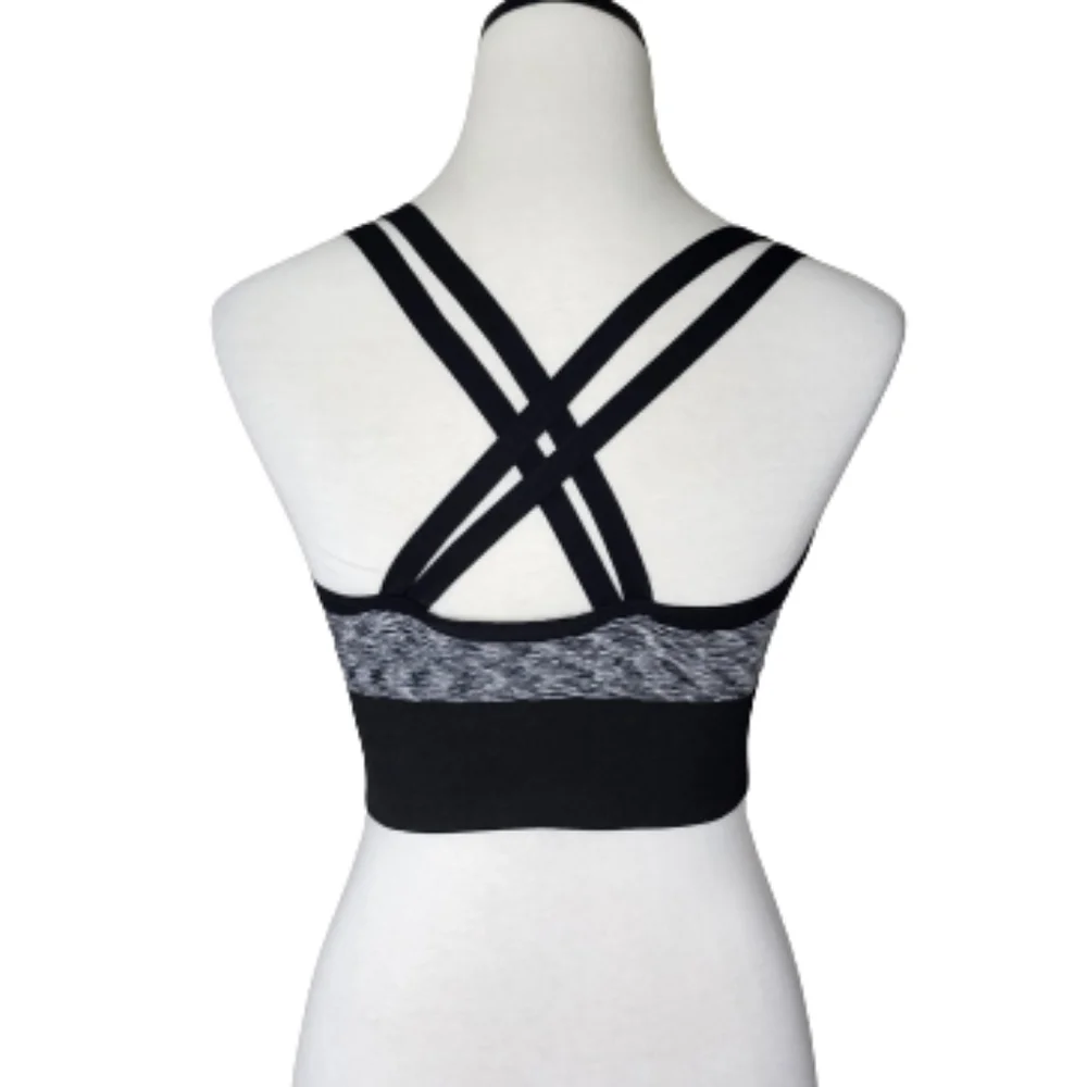 Reebok women's black & gray sports bra strappy Criss Cross straps size small